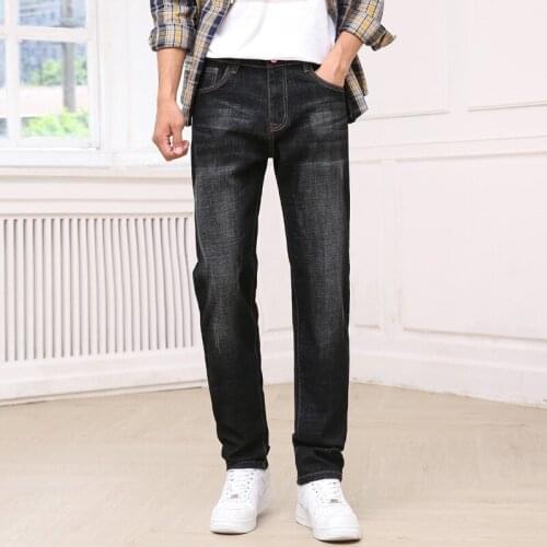 Autumn New Stretch Cotton Mens Business Straight Leg Jeans Classic Style Fashion Dark Blue Denim Pants Male Loose Fit Jeans