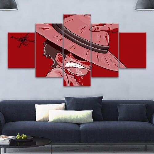 Wall Art Monkey D Luffy Anime Modular Pictures Red One Piece Canvas Painting Home Decor HD Prints Poster Living Room Framework