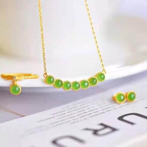 2020 New 925 Silver Inlaid Hetian Jasper Pendant Earrings Ring Three Sets of Jewelry, Designed for Womens Gifts