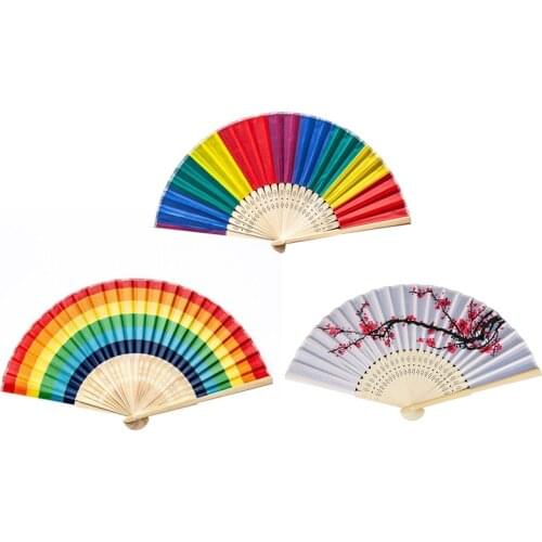 2021 New Summer Rainbow Handheld Folding Fan For Wedding Party Decoration Festival Dance Supplies
