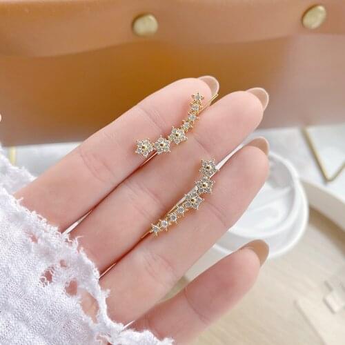 Korea New Design Fashion Jewelry 14K Real Gold Plating AAA Zircon Multiple Star Earrings Elegant Womens Wedding Party Earrings