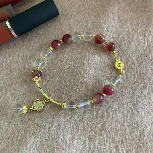 New Style 8mm Natural Stone Round Beads Pendant Bracelet Crystal Tourmaline Jadey Ladys Christmas Gift Chain 7.5inch Y870