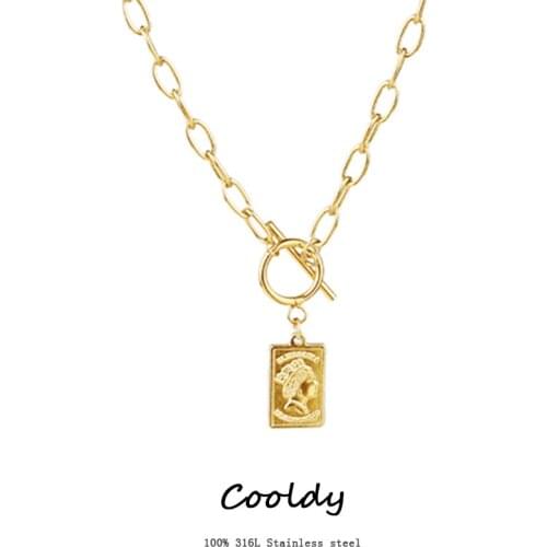 Colar de cadeado com pingente de moeda, colar grosso, cruz de aço inoxidável, colar longo de corrente de ouro para amigos