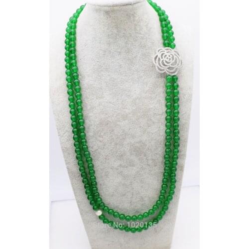 2rows 8mm green jade round and white pearl necklace 26-28inch wholesale beads nature gift discount