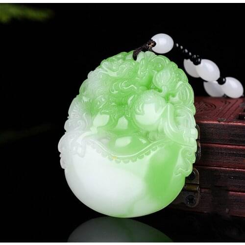 White Green Jade Dragon Kirin Pendant Necklace Hand-Carved Natural Charm Jewelry Amulet Fashion Accessories for Men Women Gifts