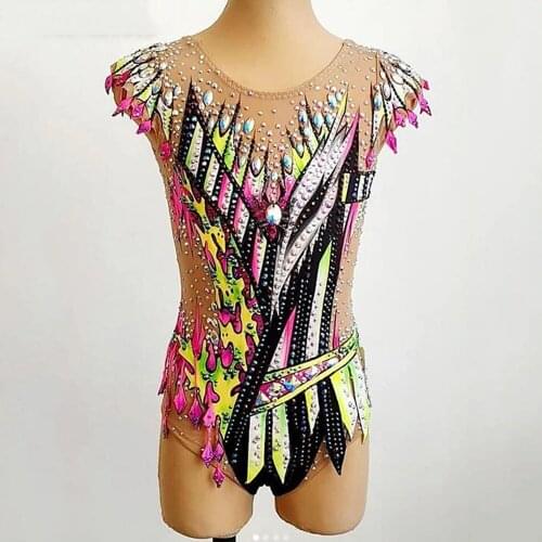 Ice skating dress Pink cha cha cha ballroom dancing Maxi Artistic Gymnastics leotards for Girls