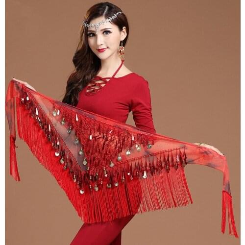 Adult Belly Dance Chiffon Tassel With Coin Hip Scarf Sexy Stage Performance Dance Wear Indian Dancing Costumes