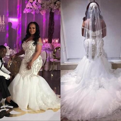 Plus Size Mermaid Wedding Dresses Gorgeous Off Shoulder Crystal Sequins African Wedding Gowns Custom Made Robe De Mariee
