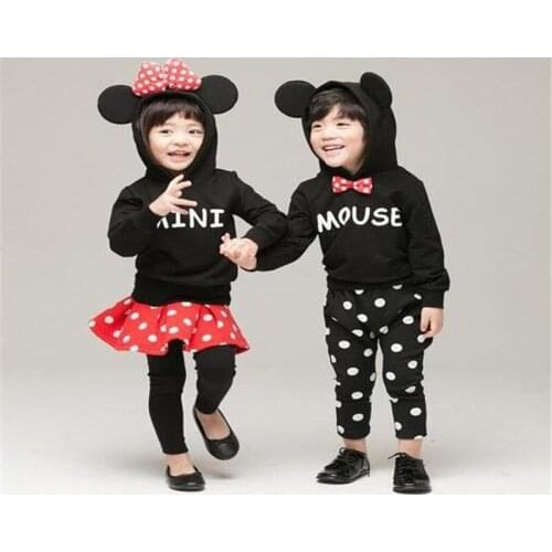 2016 Mickey Minnie clothing girl boy kids spring autumn long sleeve casual hoodies sweatshirt 2pcs sets 3D bow pants or legging