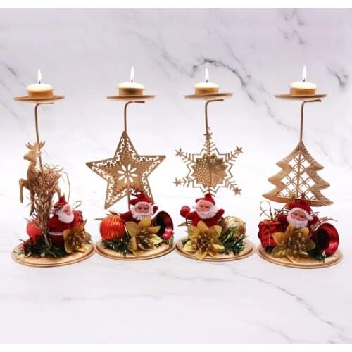 Santa Claus Snowflake Star Christmas Candlestick Iron Candle Ornament Gift Desktop Candle Holder For Xmas Table Decoration Gold