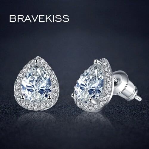 BRAVEKISS Big CZ Crystal Waterdrop Stud Earrings for Women Wedding Brincos Ear Piercing Studs Earrings Cubic Zirconia BUE0026