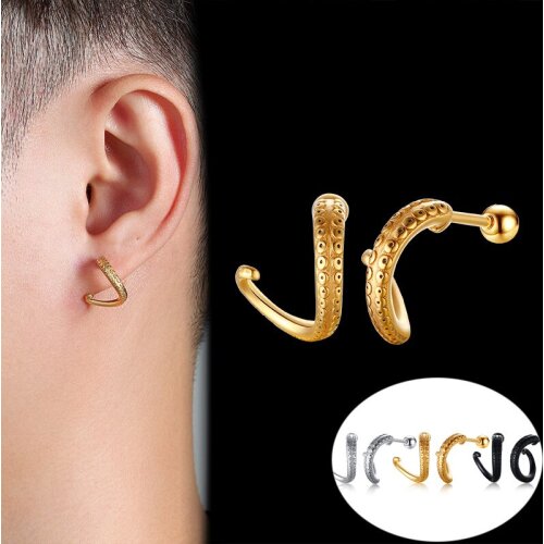 Rock Punk Cuttlefish Claws Stud Earrings for Men Solid Stainless Steel Ear Xmas New Year Party Gifts Male Jewelry