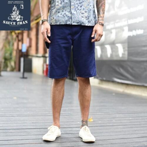 SauceZhan Men Short Chino Pants Navy Shorts Vintage Mens Casual Shorts Blue Shorts Mens Casual Shorts Cotton Knee Length