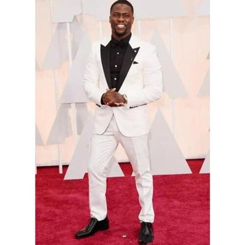 2019 Wedding Groom Tuxedos Groomsmen White Blazer Peak Lapel Men Business Party Prom Suit Custom Made Men Suits With Pants