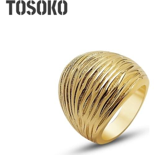 TOSOKO Stainless Steel Jewelry Ancient Mark Multi Line Irregular Pattern Ring Female Hip Hop Ring BSA174