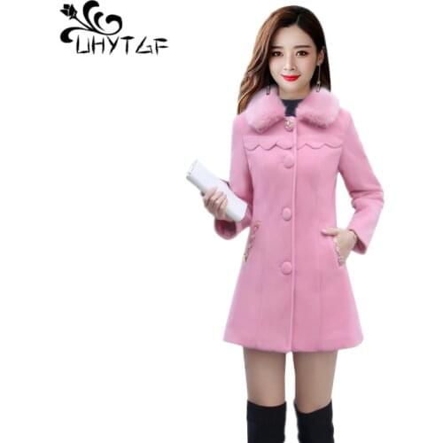 UHYTGF Quality faux Mink Cashmere fur coats 3XL plus size luxury Gold velvet winter fur jacket woman elegant mom long coat X710