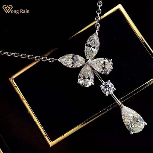 Wong Rain 925 Sterling Silver Created Moissanite Gemstone Anniversary Butterfly Pendant Necklace Fine Jewelry Christmas Gift