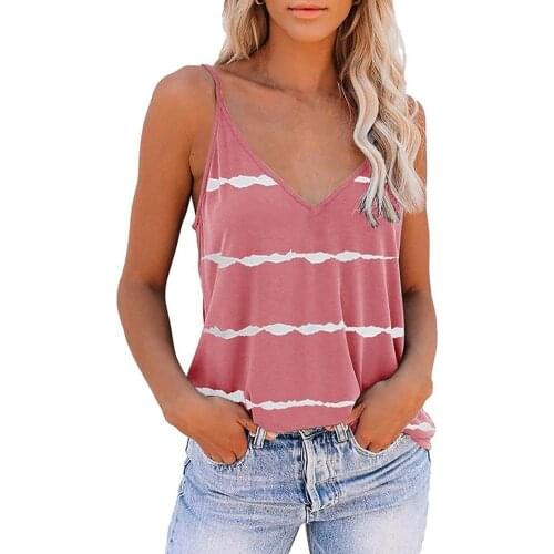 New Stylish Summer Women Large Size Striped Print V-neck Sling Sleeveless Blouse Loose Top Streetwear for Office Clothing