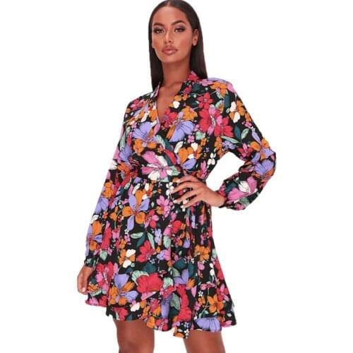 Dashiki Womens Floral Dress Long Sleeve V-Neck Sexy Miniskirt 2021summer Fashion Beach Dress Bohemian Vestidos Africa Clothing