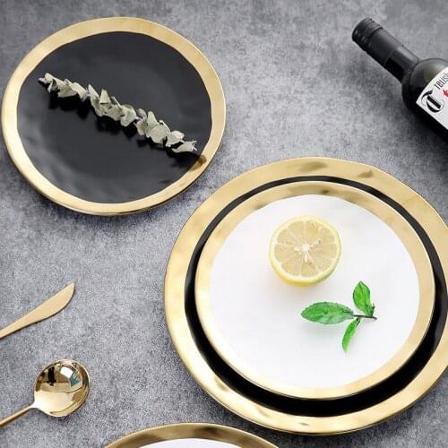 Gold Edge Ceramic Western Plate Breakfast Plate Restaurant Steak Plate Household Vegetable Plate Dessert Plate Jewelry Pla