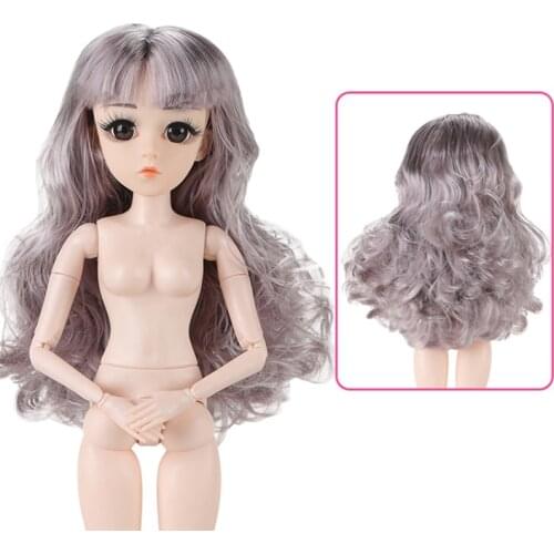 1/4 Doll with 24 Joints Big 3D Eyes DIY Naked Body Gray Straight Hair Female Princess Doll Toys for Girls Kids Christmas Gifts