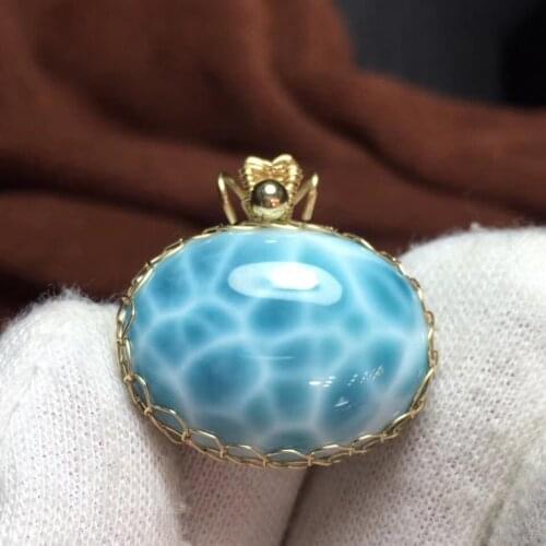 100% Natural Blue Larimar Gems Crystal Barrel Shape Necklace Fashion Woman Lady Pendant 23x16mm Water Pattern Larimar AAAAA