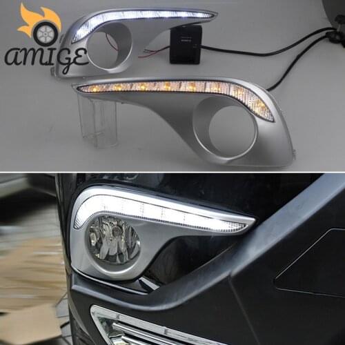 12V Car LED DRL Daylights For Toyota Highlander 2012 2013 2014 Yellow Turn Signal Daytime Running Light Auto Foglamp