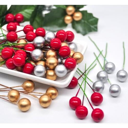 144pcs Super Pearl Plastic Stamen Artificial Flower Artificial Small Berry Cherry Wedding Christmas Cake Box Garland Decoration
