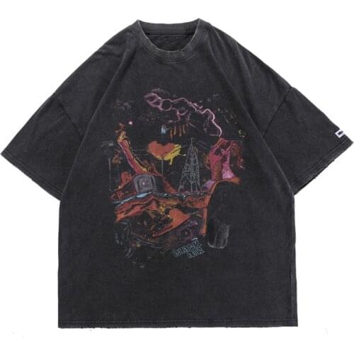 2021 Oversized T-Shirts Hip Hop Distressed Graffiti Punk Rock Gothic Tee Shirts Streetwear Harajuku Hipster Short Sleeve Top