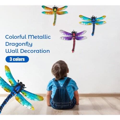 3Pcs Metal Dragonfly Wall Decor Hanging Sculpture Wall Artwork Garden Decoration Miniaturas Crafts Outdoor Statues For Yard