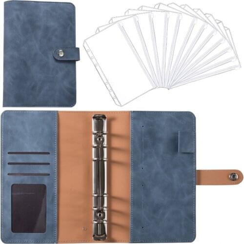 A6 6pcs Macaron Leather Notebook Binder Filled With 12pcs Loose-leaf Zipper Bags Bill Change Storage Book Office School Supplies