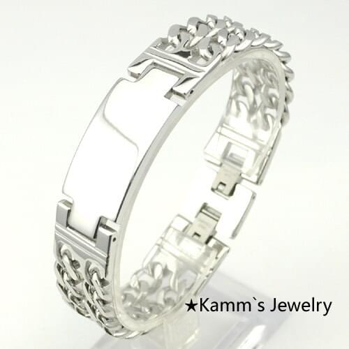 AMUMIU Fashion Mens 316L Stainless Steel ID Silver Plated Cuff Bracelets Womens Biker Jewelry New Pulseiras KB107