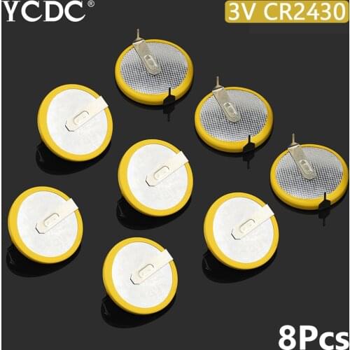 YCDC 8Pcs CR2430 Battery 2 Soldering Pins 3V Coin Cell For Motherboard Calculator Disposable Lithium Batteries