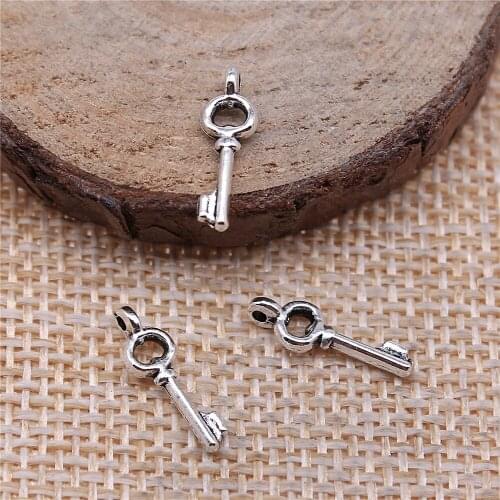 Free shipping 325pcs 5x14mm antique silver key charms diy retro jewelry fit Earring keychain hair card pendant accessories