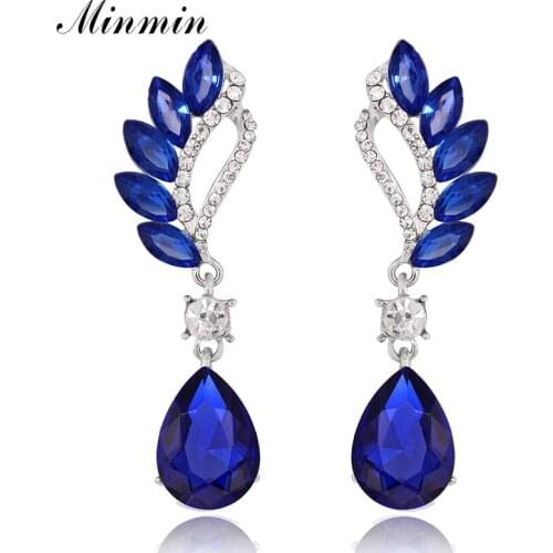 Minmin Shiny Marquise Crystal Flower Shape Drop Earrings for Women Unique Teardrop Pendant Earrings Wedding Party Jewelry EH1503