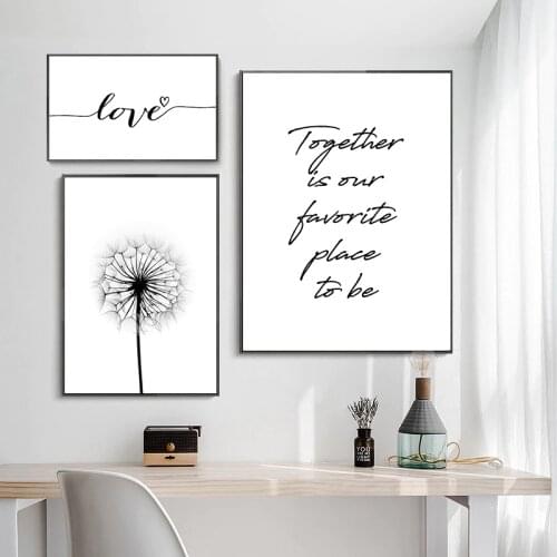 Black And White Canvas Art Painting Love Quotes Nordic Posters And Print Dandelion Poster Decoration Wall Pictures For Bedroom