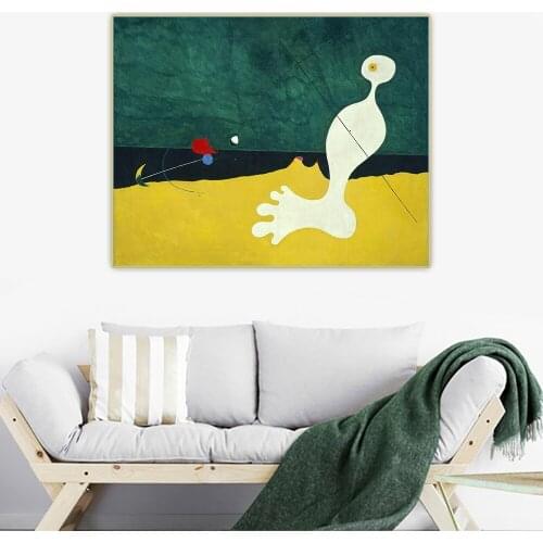 Citon Joan Miro《Person Throwing a Stone at a Bird》Surrealism Canvas Oil Painting Picture Background Wall Decor Home Decoration