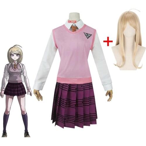 Danganronpa Akamatsu kaede Cosplay Costume High School Students Campus Uniform Halloween Carnival Funny Costume Wigs
