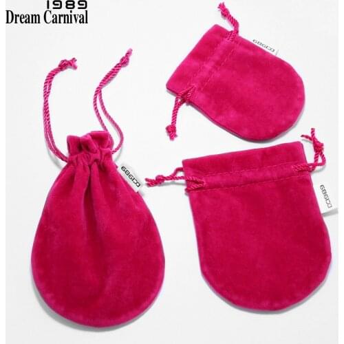 DreamCarnival 1989 New Fuchsia Color Gift Packaging for Jewelry Ring Earring Bracelet Necklace Velvet Drawstring Pouch Wholesale