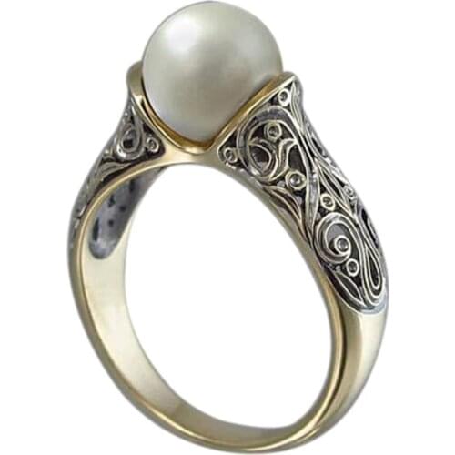 Fashion Women Ring Pearl Vintage Ring Wedding Engagement Bands Classic Jewelry Knuckle Ring For Women Birthday Gift
