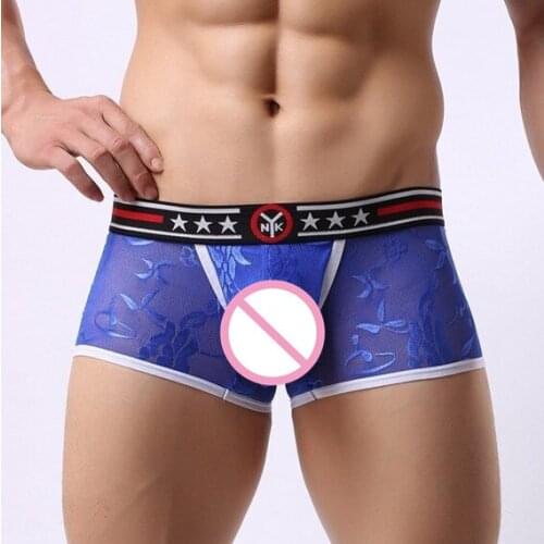 Lace Sexy Men Boxer Underwear Hot Pouch Bag Opening Man Underpants Gay Male Cuecas Boxer Shorts Breathable