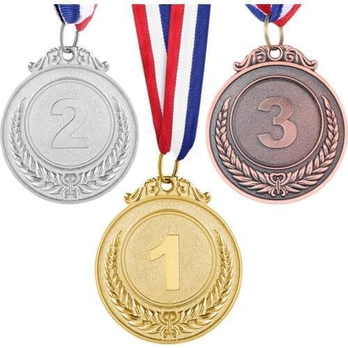 3PCS Metal Award Medals with Neck Ribbon Gold Silver Bronze Style for Sports Academics or Any Competition Diameter