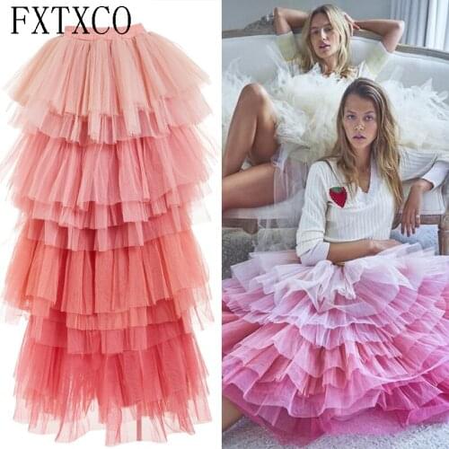 Tiered Blush Pink Cack Skirts Elastic Long Mixed Color Party Wear Skirts 2020 New Arrival mujer faldas