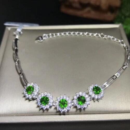 Fashion Diana Sun flower Natural green emerald Bracelet Natural gemstone Bracelet S925 silver women party gift fine Jewelery