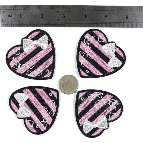Cartoon Stripe Bow Love Shape Patches For Clothing Iron On Embroidered Appliques DIY Decor Clothes Stickers Patches For Clothes