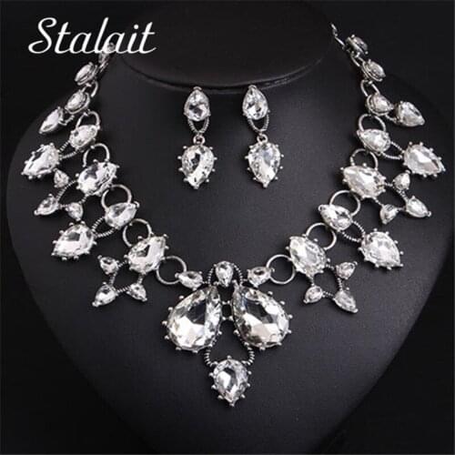 Bohemian Water Drop Shape Clear Crystal Jewelry Set New Design Fashion Wedding Bridal Costume Jewelry Sets For Female Gifts