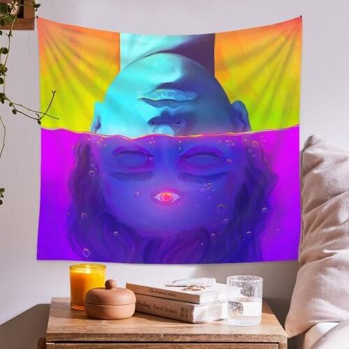 Luminous Effect Retro Wall Tapestry Hold Your Hand Head In Water Boho Chic Home Psychedelic Decoration Accessories