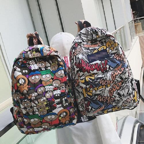 New backpack female cartoon alphabet doodle personality wild backpack men and women shoulder bag