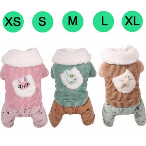 Pet Dog Clothes Autumn and Winter Teddy Four-Legged Clothes Plus Velvet Padded Dog Clothes Cotton Coat