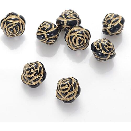 Wholesale 10MM Vintage Inspired Ethnic Rose Flower Acrylic Antique Design Bead For Women Diy Bracelet Jewelry Making Golden